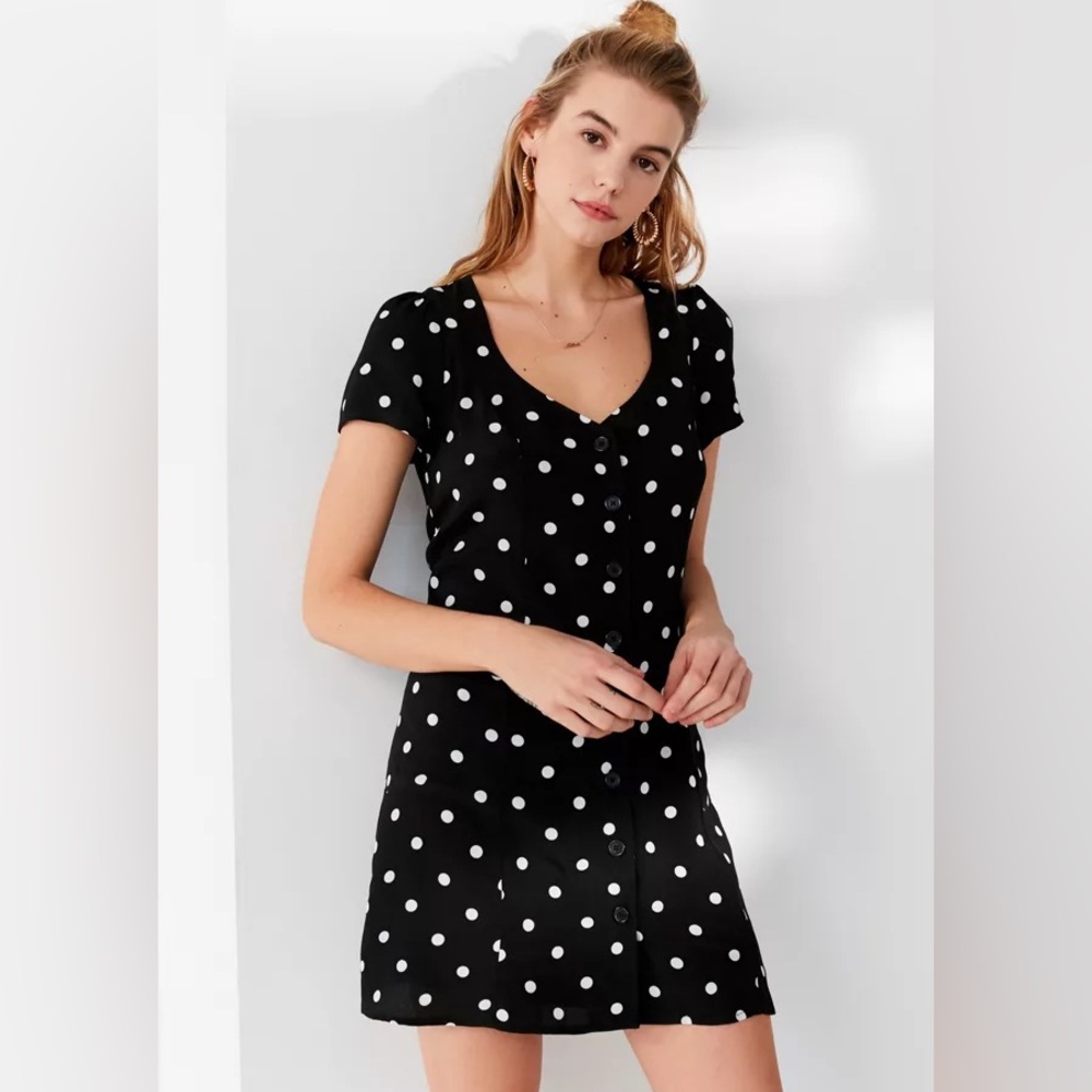 Urban Outfitters Lola Dress - XS - Black & White Polkadot Button-Up Dress